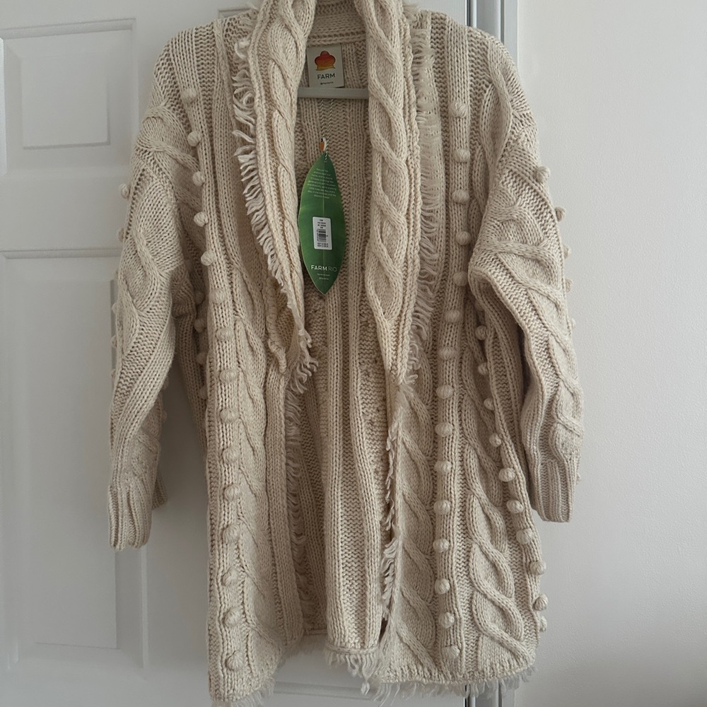 NWT FARM Rio Cream Cable Knit Sweater, shawl collar - Picture 3 of 5